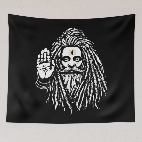 Item preview, Mystical Sage Blessing - Black and White Illustration of a Spiritual Yogi designed and sold by KARTICK DUTTA.