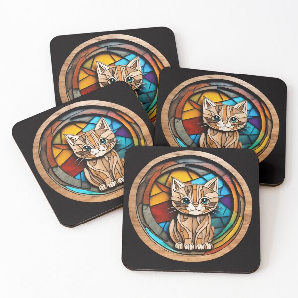 Item preview, Stained Glass Wooden Colours Cat 3D - Graffiti Style Pyrography designed and sold by Monika Turemka.