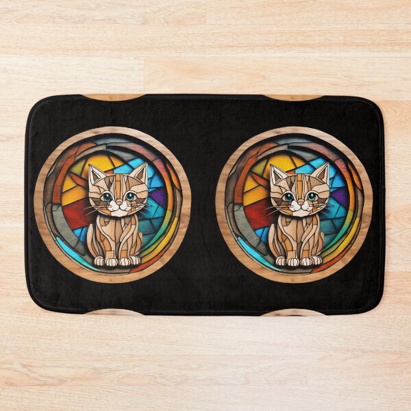 Item preview, Stained Glass Wooden Colours Cat 3D - Graffiti Style Pyrography designed and sold by Monika Turemka.