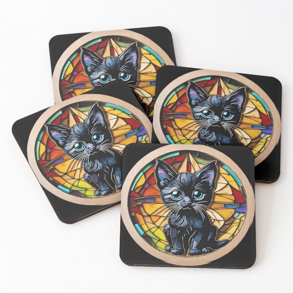 Item preview, Stained Glass Cute Black Cat 3D - Graffiti Style Pyrography designed and sold by Monika Turemka.