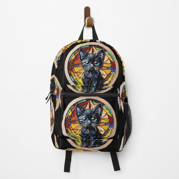 Item preview, Stained Glass Cute Black Cat 3D - Graffiti Style Pyrography designed and sold by Monika Turemka.