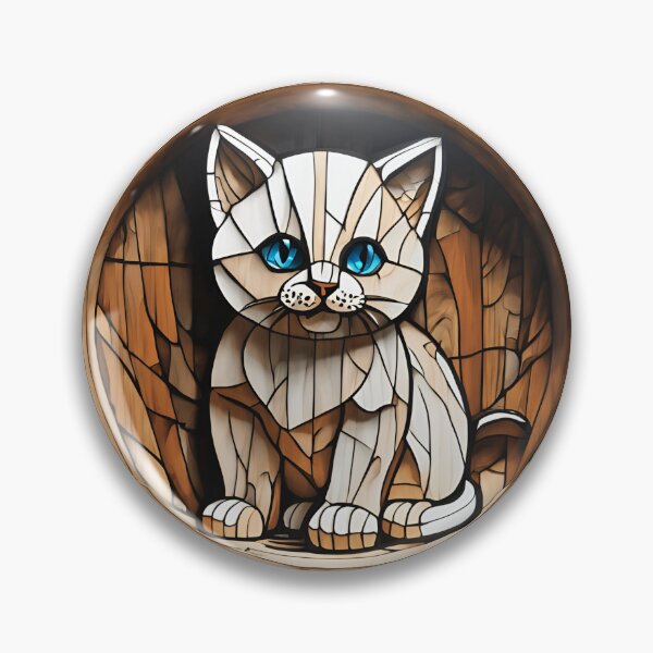 Item preview, Stained Glass Wooden Cute White Cat 3D - Graffiti Style Pyrography designed and sold by Monika Turemka.