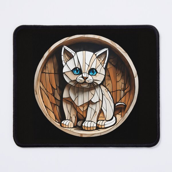 Item preview, Stained Glass Wooden Cute White Cat 3D - Graffiti Style Pyrography designed and sold by Monika Turemka.