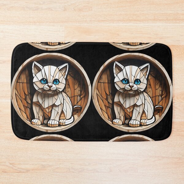 Item preview, Stained Glass Wooden Cute White Cat 3D - Graffiti Style Pyrography designed and sold by Monika Turemka.