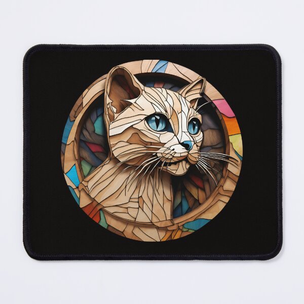 Item preview, Stained Glass Woode Cat, Blue Eyes 3D - Graffiti Style Pyrography designed and sold by Monika Turemka.