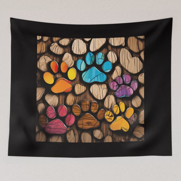 Item preview, Stained Glass Dog Paw Prints 3D - Graffiti Style Pyrography designed and sold by Monika Turemka.