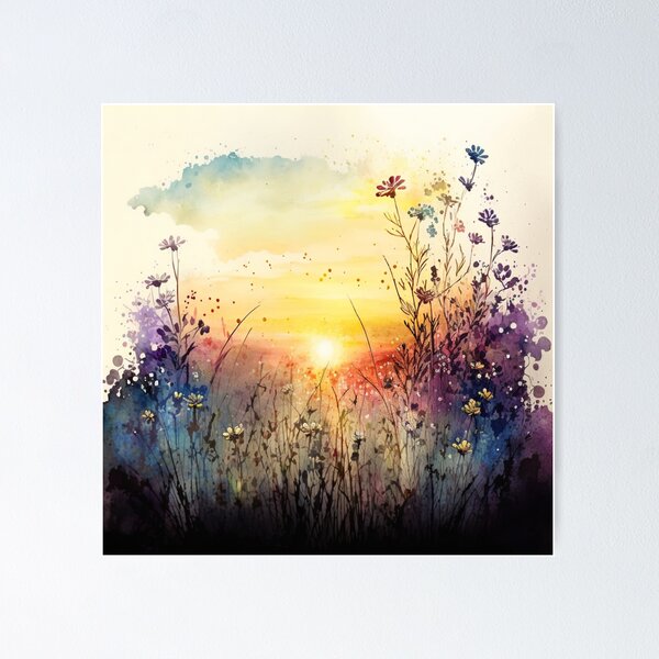 Item preview, Watercolor Wildflower Sunset Artwork designed and sold by AStar17.