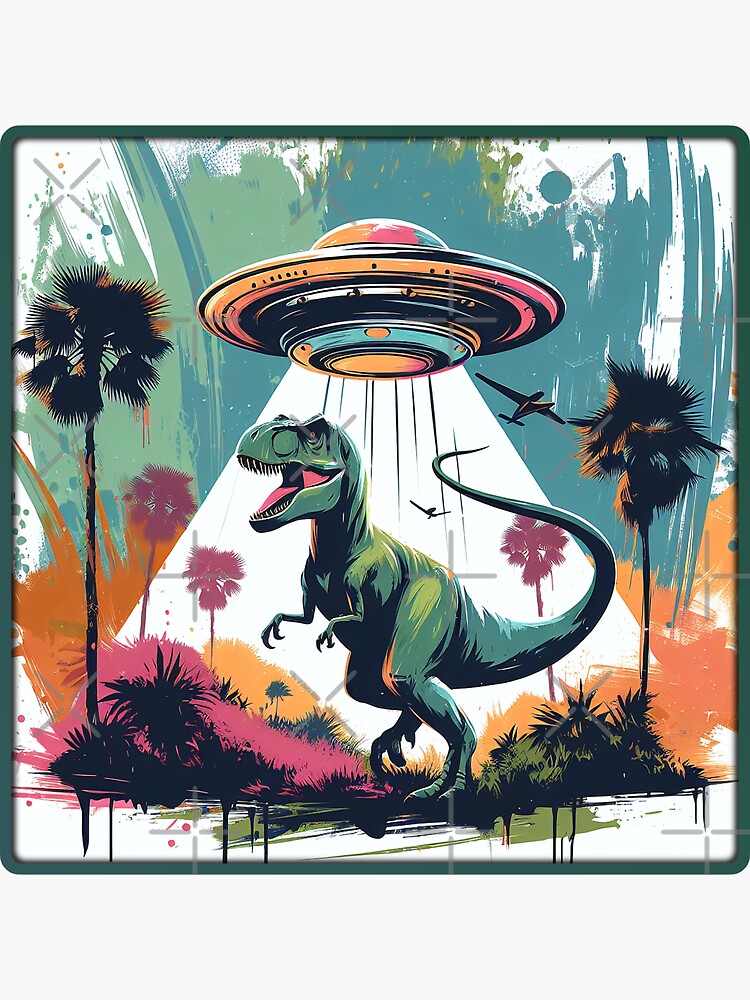 Thumbnail 3 von 3, Sticker, UFO findet Dinosaurier designt und verkauft von Kobeko.
