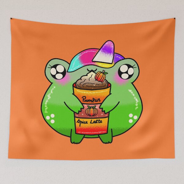 Item preview, Unicorn frog enjoying Spicy Pumpkin latte fall season designed and sold by Quacktails.