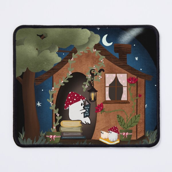 Item preview, Cute bookish ghost in his forest hut designed and sold by BosskaDesign.