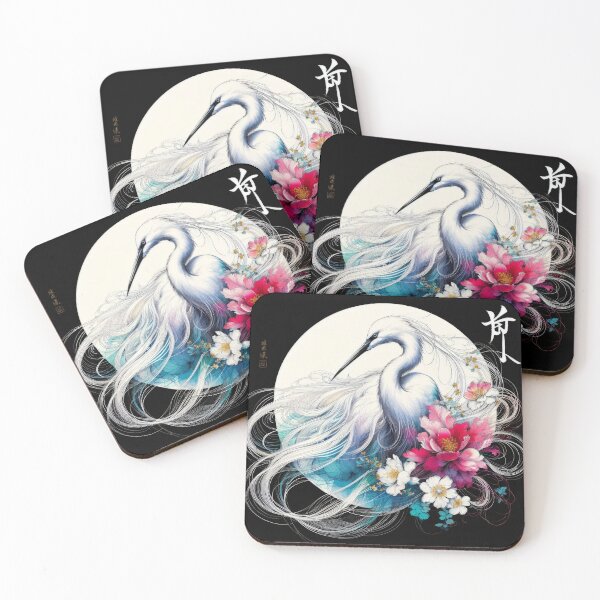 Item preview, Japanese Calligraphy Egret and and flowers , sakura Tranquil Sumi-e designed and sold by NEUMANN ArtWear Boutique.