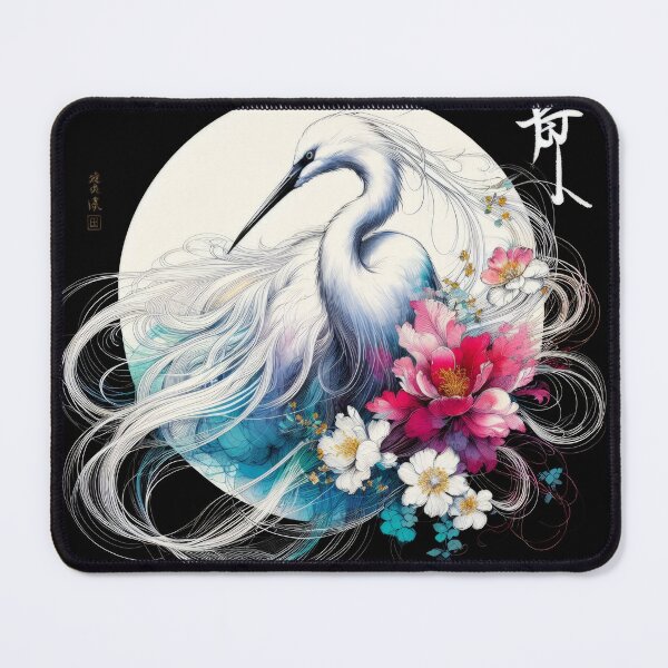 Item preview, Japanese Calligraphy Egret and and flowers , sakura Tranquil Sumi-e designed and sold by NEUMANN ArtWear Boutique.