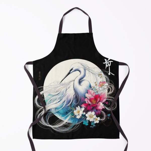 Item preview, Japanese Calligraphy Egret and and flowers , sakura Tranquil Sumi-e designed and sold by NEUMANN ArtWear Boutique.