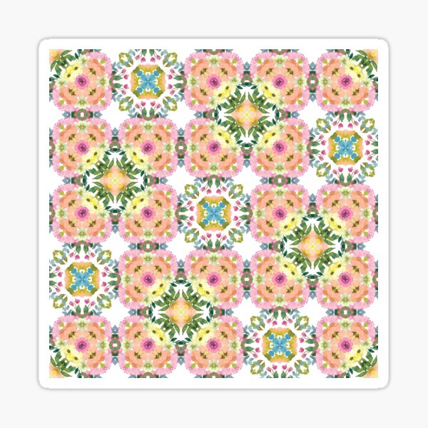Ornate Mirrored Watercolour Abstract Print in Pink and Green | R52.4 Sticker