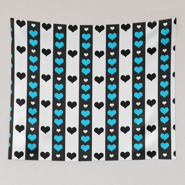 Artikelvorschau, Blau Schwarz Weiß Herzen Streifen entworfen und verkauft von PatternTitan.