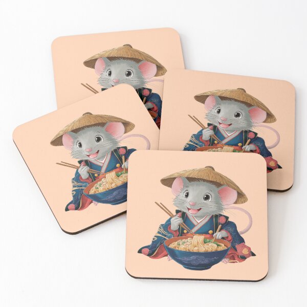 Item preview, A mouse in traditional Asian attire enjoying a bowl of noodles designed and sold by NiRia Spot.