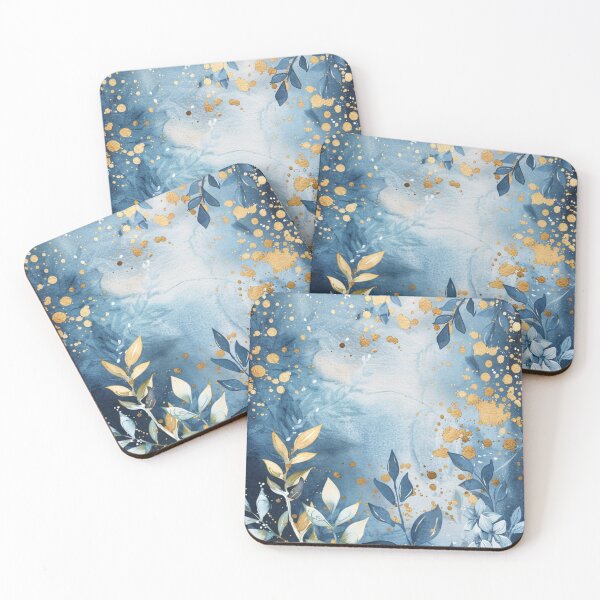 Aperçu de l'œuvre Feuilles dorées sur fond bleu créée et vendue par GhadeerGhonaim.