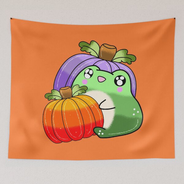 Item preview, Cottagecore Cute Orange kawaii pumpkin halloween frog designed and sold by Quacktails.