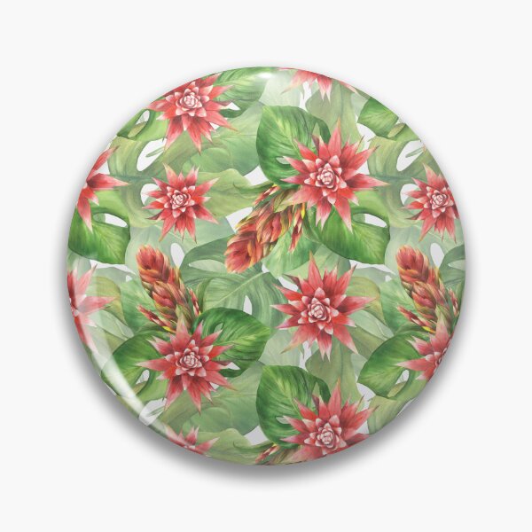 Item preview, Tropical leaves and red flowers, buds. Hawaiian Seamless pattern Watercolor illustration designed and sold by BartolArt.