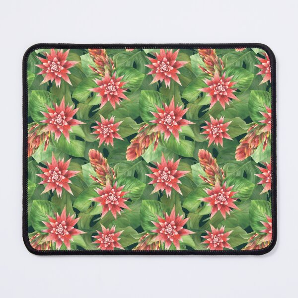 Item preview, Tropical leaves and red flowers, buds. Hawaiian Seamless pattern Watercolor illustration designed and sold by BartolArt.