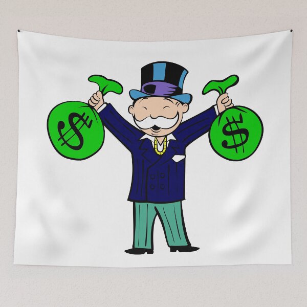 Item preview, Joyful Monopoly Man Holding Two Bags of Money designed and sold by DonVivaldo.