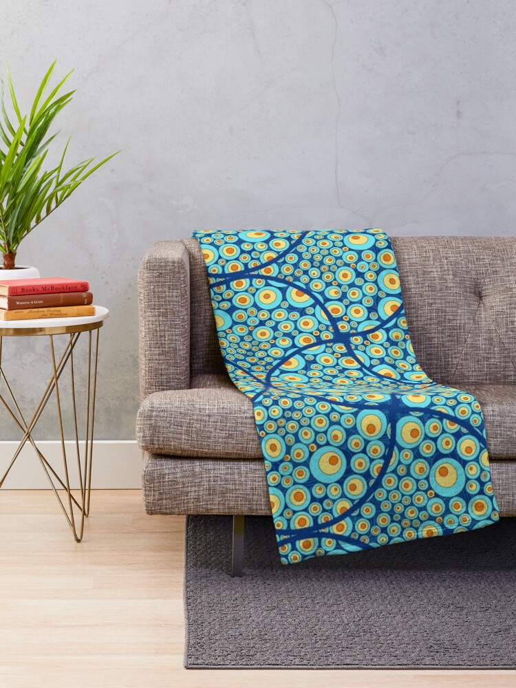 Thumbnail 2 of 6, Throw Blanket, Starry Night On Sea Doodle Art Deco Ogee Fans designed and sold by prandski.