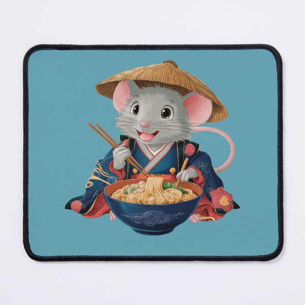 Item preview, A mouse in traditional Asian attire enjoying a bowl of noodles designed and sold by NiRia Spot.