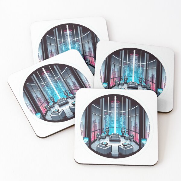 Item preview, Future City Living: AI Serviced Skyscraper – Modern Lounge, Neon City Views designed and sold by Stickers-4-Fun.