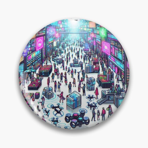 Item preview, Future Market Vibes: Holographic Ads, AR Screens, Drone Deliveries designed and sold by Stickers-4-Fun.