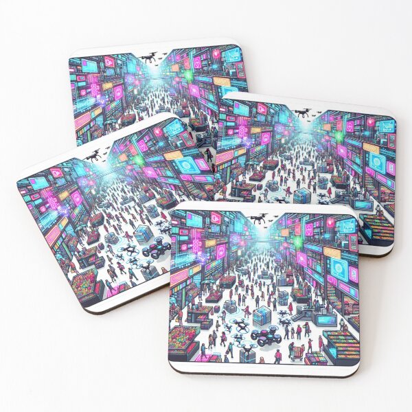 Item preview, Future Market Vibes: Holographic Ads, AR Screens, Drone Deliveries designed and sold by Stickers-4-Fun.