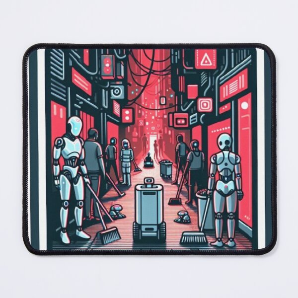 Item preview, Neon-lit Alley: Humans and Cyborgs Under Red Glow designed and sold by Stickers-4-Fun.