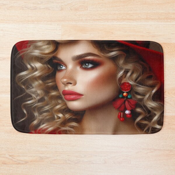 Item preview, Elegance in red: woman with blonde hair and red hat in profile designed and sold by FotoworldEdel.