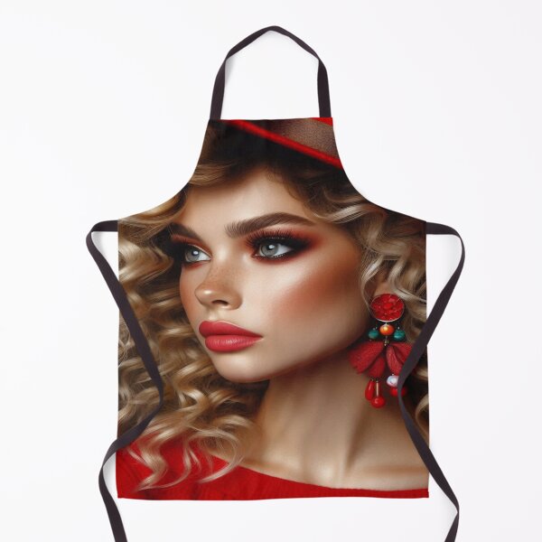 Item preview, Elegance in red: woman with blonde hair and red hat in profile designed and sold by FotoworldEdel.