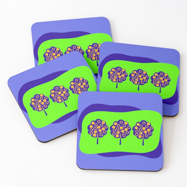 Item preview, Composition of three stylized trees with orange fruits. On blue and green backgrounds. Silhouettes, cut out designed and sold by ZorianArt.