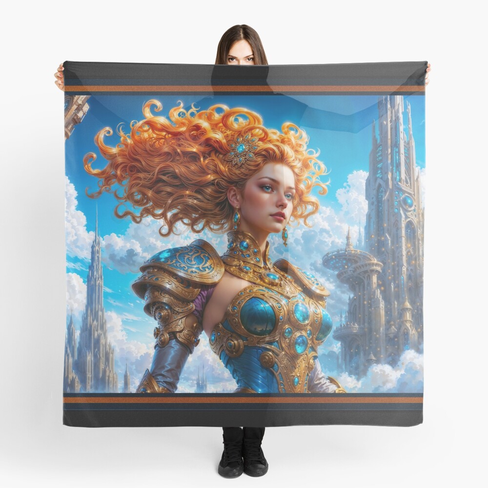 An Aristocratic Young Woman Of The Majestic Sky City Palladian AI Concept Art by Xzendor7 - A Captivating Golden Jewel 4 An Aristocratic Young Woman Of The Majestic Sky City Palladian Striking AI Concept Art by Xzendor7 Decorative Art Print Ladies Scarf