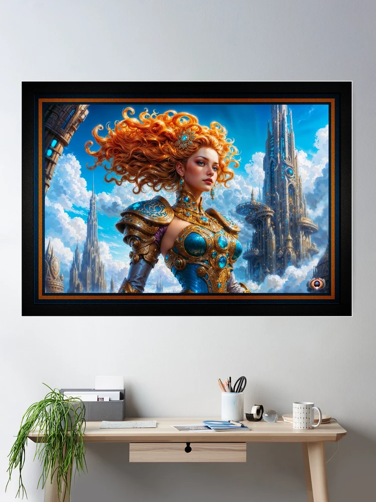 An Aristocratic Young Woman Of The Majestic Sky City Palladian AI Concept Art by Xzendor7 - A Captivating Golden Jewel 2 An Aristocratic Young Woman Of The Majestic Sky City Palladian Striking AI Concept Art by Xzendor7 Wall Decor Poster Art Print