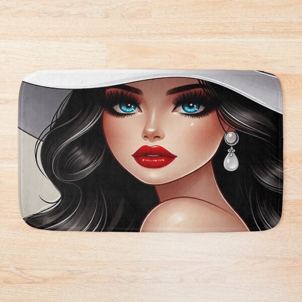 Item preview, Elegance in white: woman with large hat and bright blue eyes” designed and sold by FotoworldEdel.