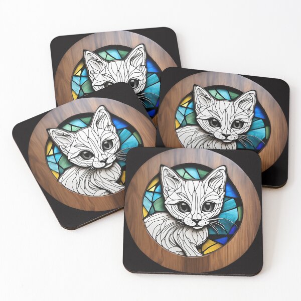 Item preview, Stained Glass Hypno White Cat  3D - Graffiti Style Pyrography designed and sold by Monika Turemka.