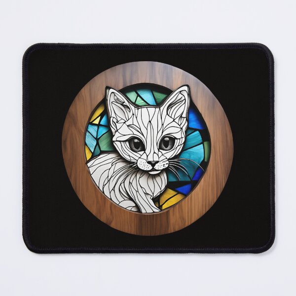 Item preview, Stained Glass Hypno White Cat 3D - Graffiti Style Pyrography designed and sold by Monika Turemka.