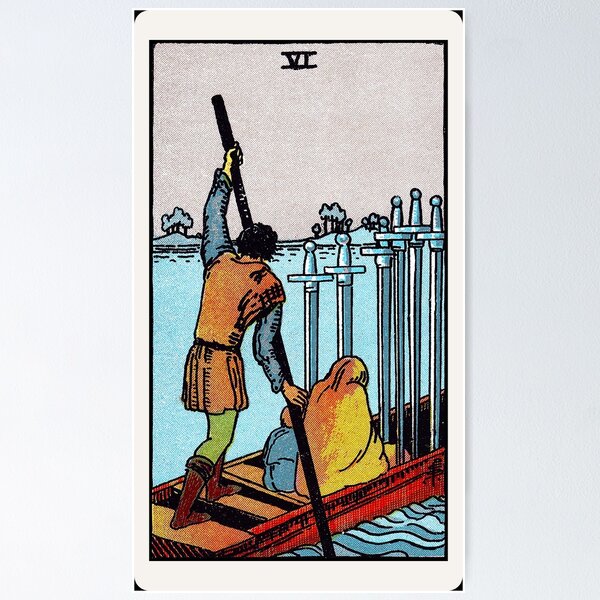 Item preview, Card #55 - Six Of Swords - Rider Waite Smith Tarot designed and sold by ABSTRACT-IVISM.