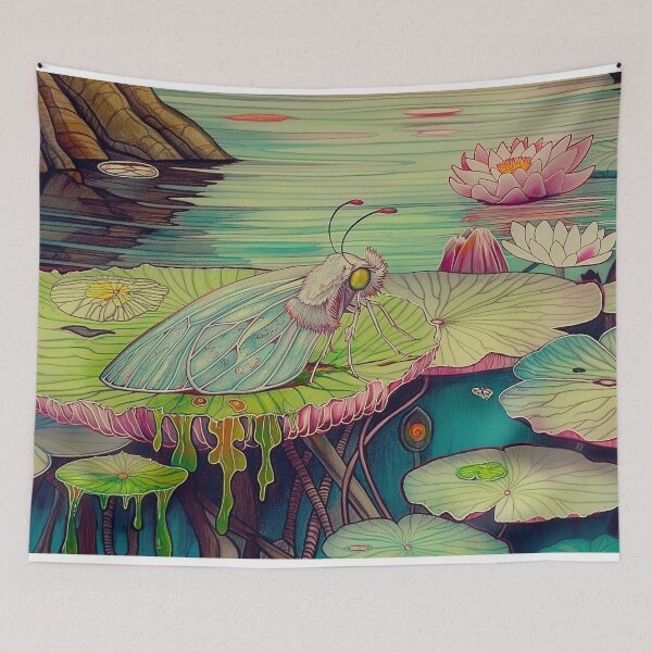 Item preview, chinese moth on lotus leaf designed and sold by PricklyPeanut.