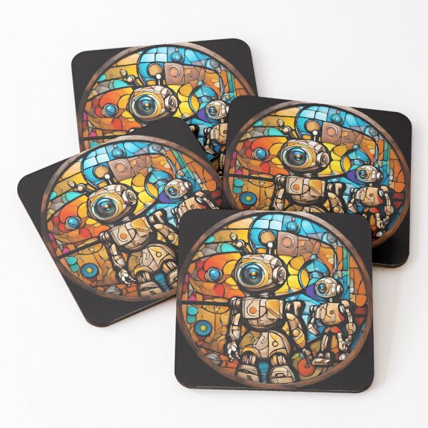 Item preview, Stained Glass Robots from the Future 3D - Graffiti Style Pyrography designed and sold by Monika Turemka.
