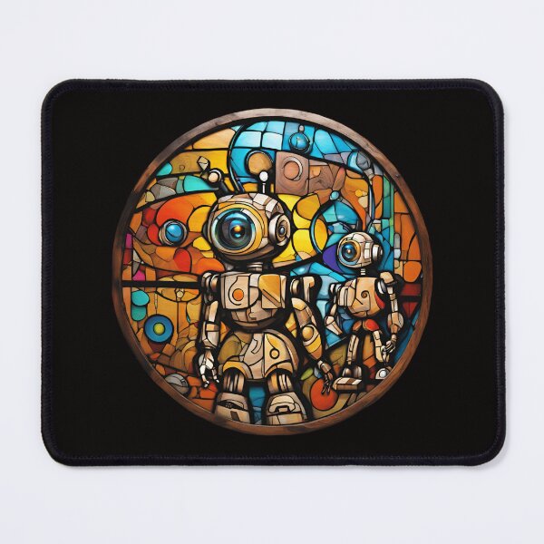 Item preview, Stained Glass Robots from the Future 3D - Graffiti Style Pyrography designed and sold by Monika Turemka.