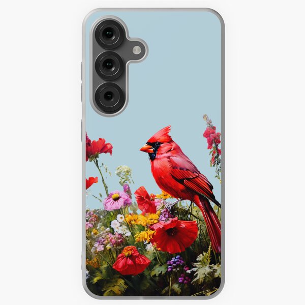 Vista previa del artículo con la obra «Cardenal rojo y flores silvestres», diseñado y vendido por DrewRomeoCo.