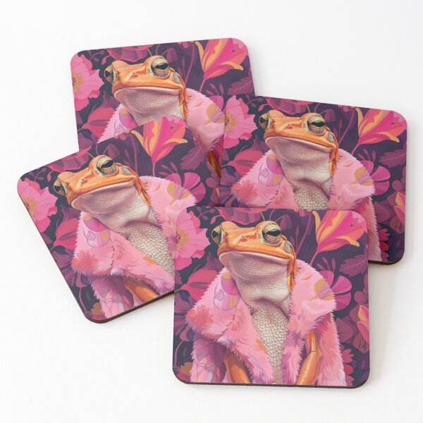 Item preview, Frog in Pink Fur with  Floral Background Animal Fashion Art designed and sold by GulDesignCo.
