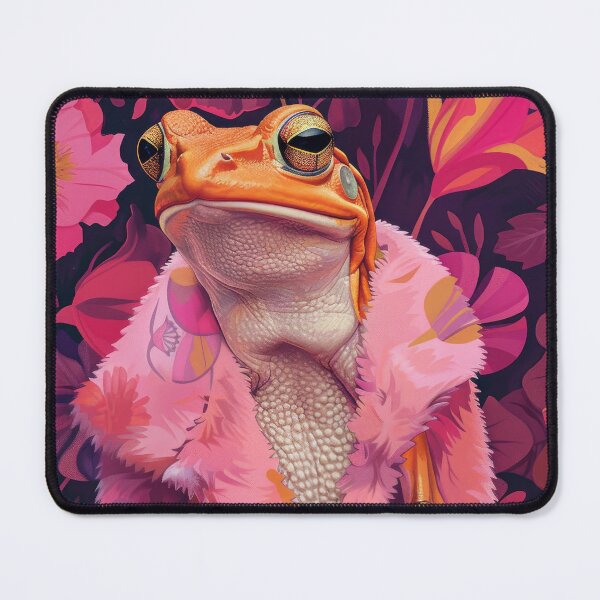 Item preview, Frog in Pink Fur with Floral Background Animal Fashion Art designed and sold by GulDesignCo.