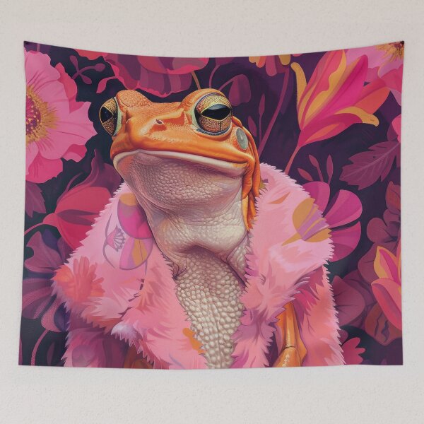 Item preview, Frog in Pink Fur with  Floral Background Animal Fashion Art designed and sold by GulDesignCo.