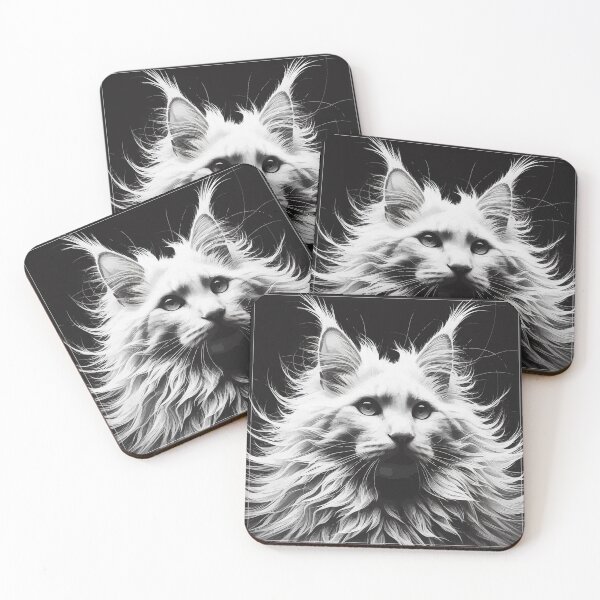 Item preview, Monochromatic Outline White Maine coon Cat designed and sold by TomFrontierArt.