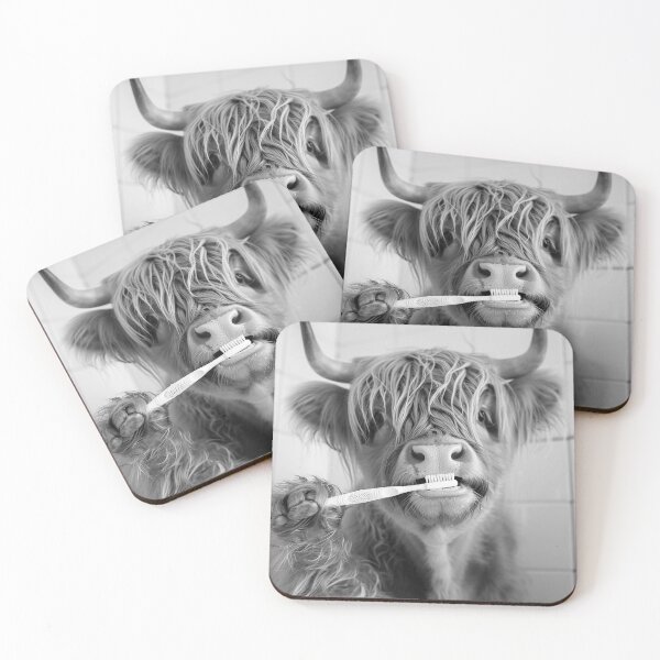 Item preview, Highland Cow Brushing Teeth in the Bathroom designed and sold by CheekyAnimalz.