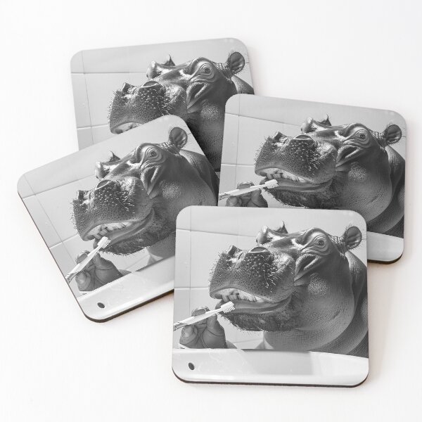 Item preview, Hippo Brushing Teeth in the Bathroom designed and sold by CheekyAnimalz.
